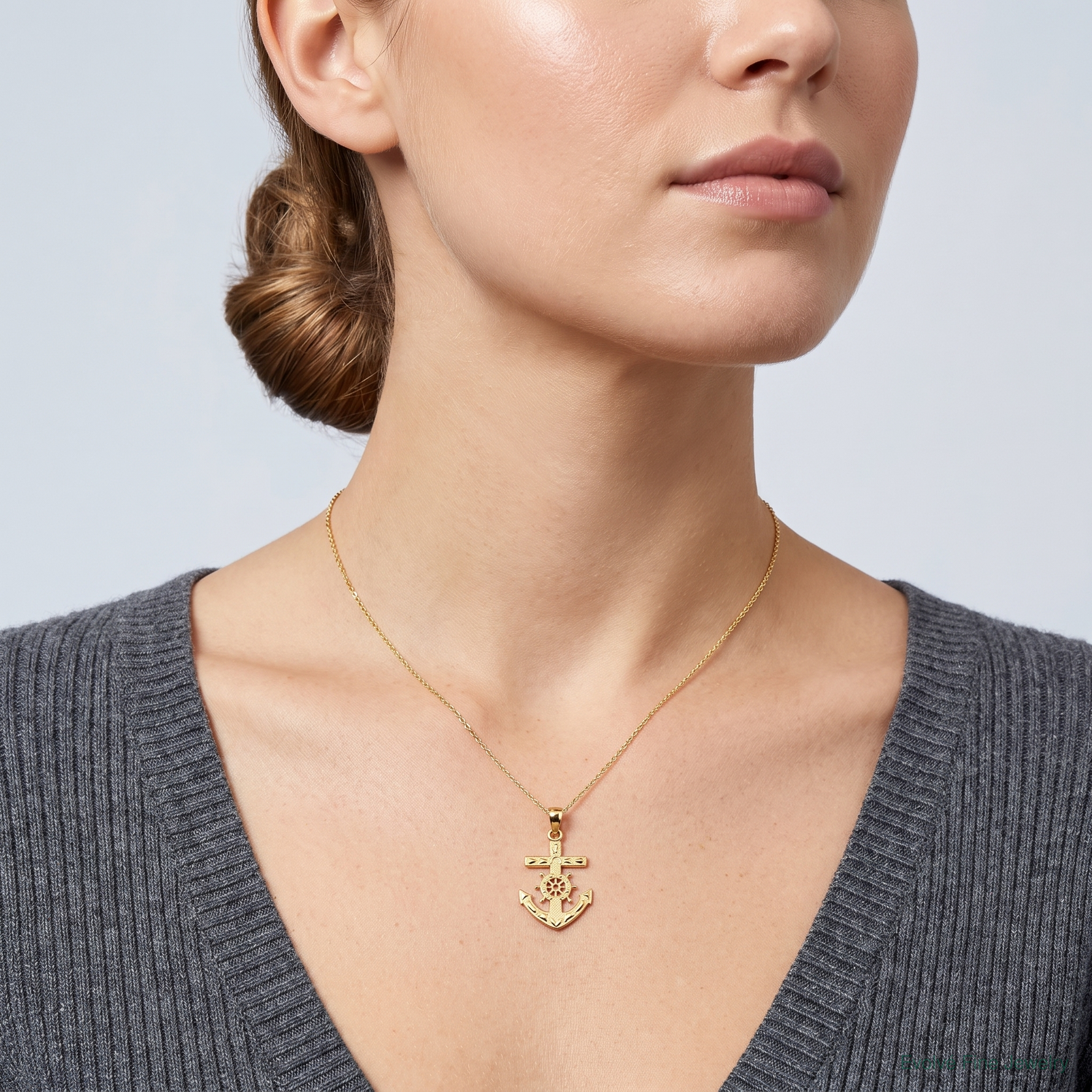 14k Mariner's Cross Pendant - Model Shot