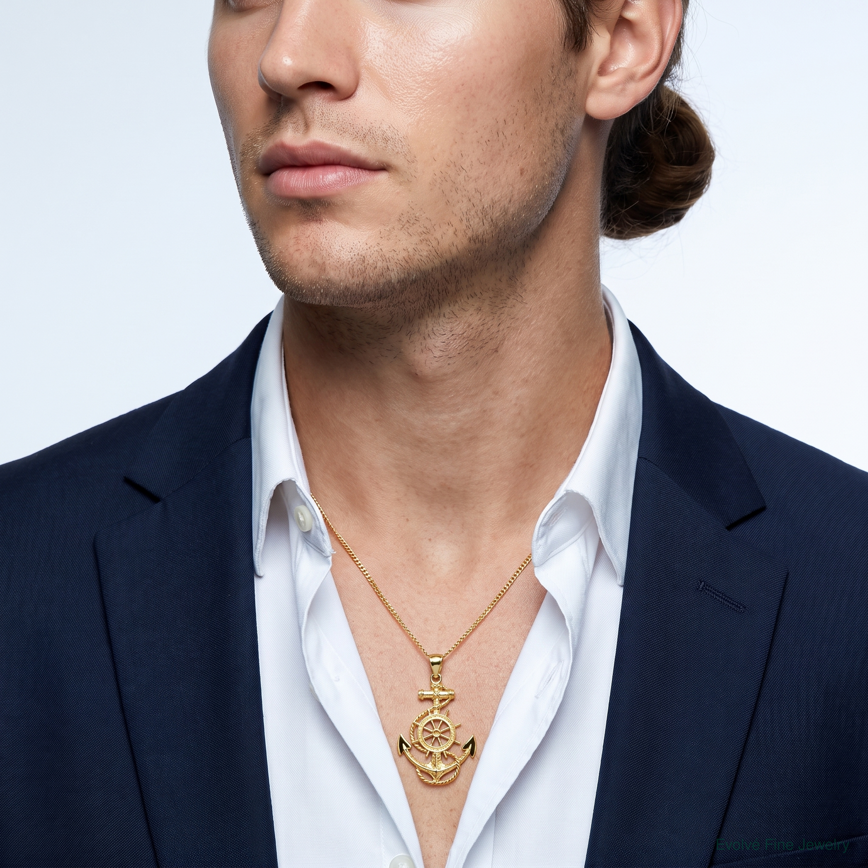 14k Large Anchor w/Wheel Pendant - Model Shot