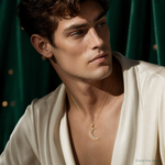 14K Two-tone w/White Rhodium Diamond-cut Moon Pendant - Model Shot