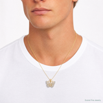 14k and Rhodium Diamond-cut Butterfly Pendant - Model Shot