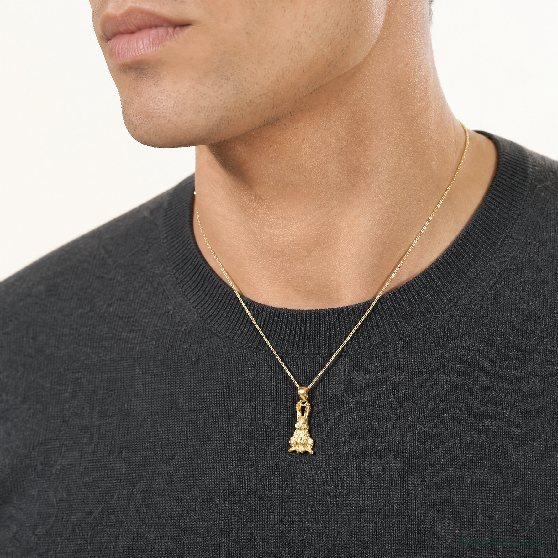 14K Diamond-cut Rabbit Pendant - Model Shot
