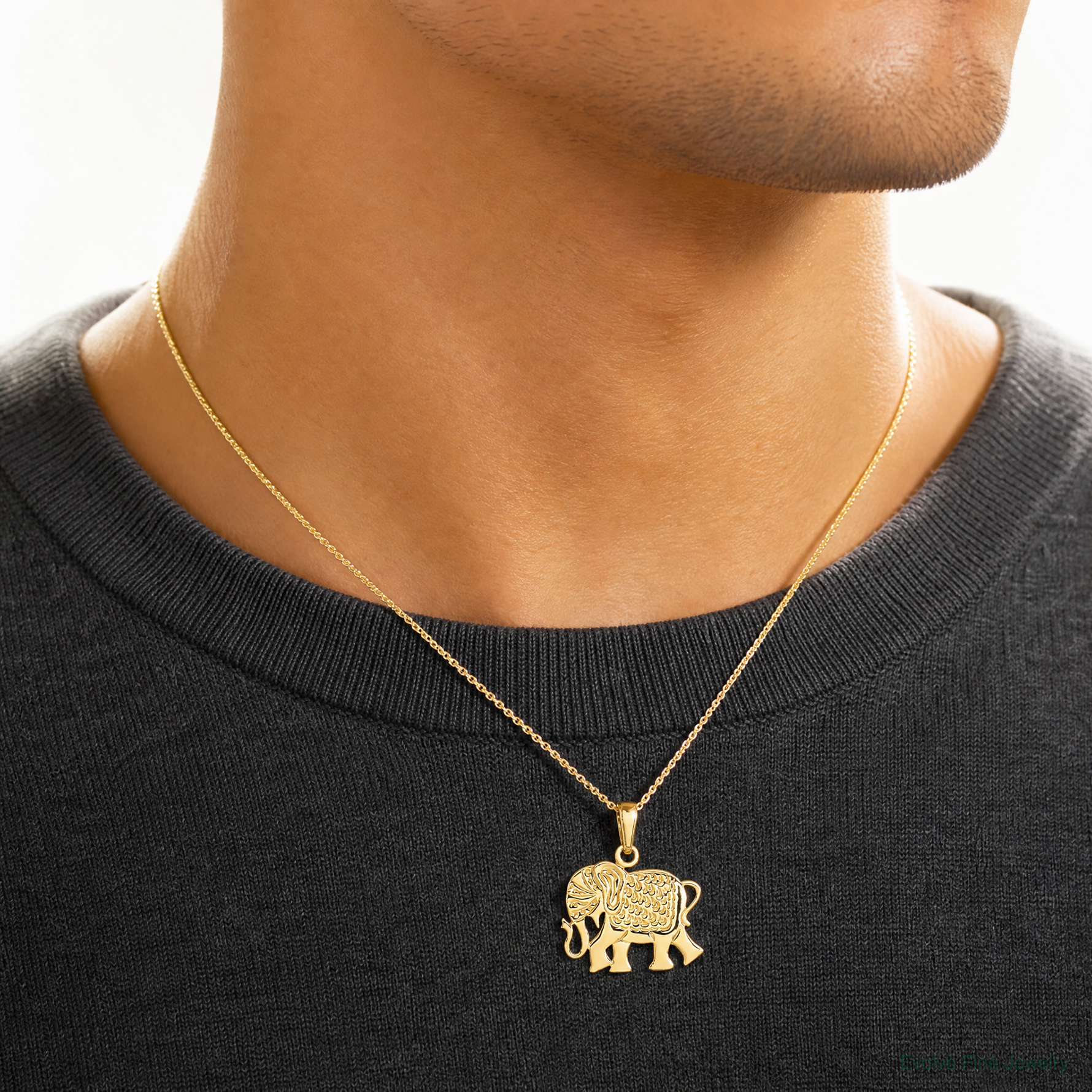 14k Textured Elephant Pendant - Model Shot