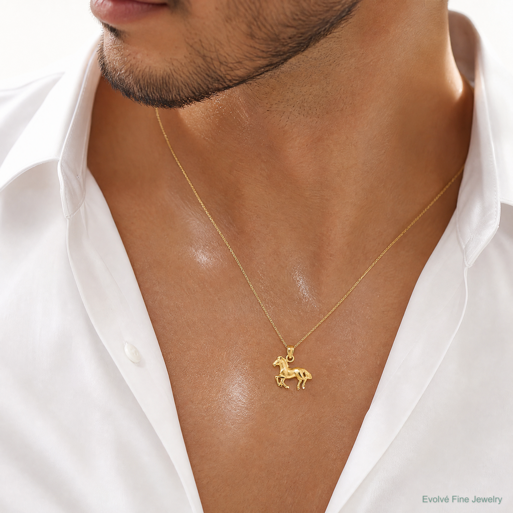 14K Diamond-cut Horse Pendant - Model Shot