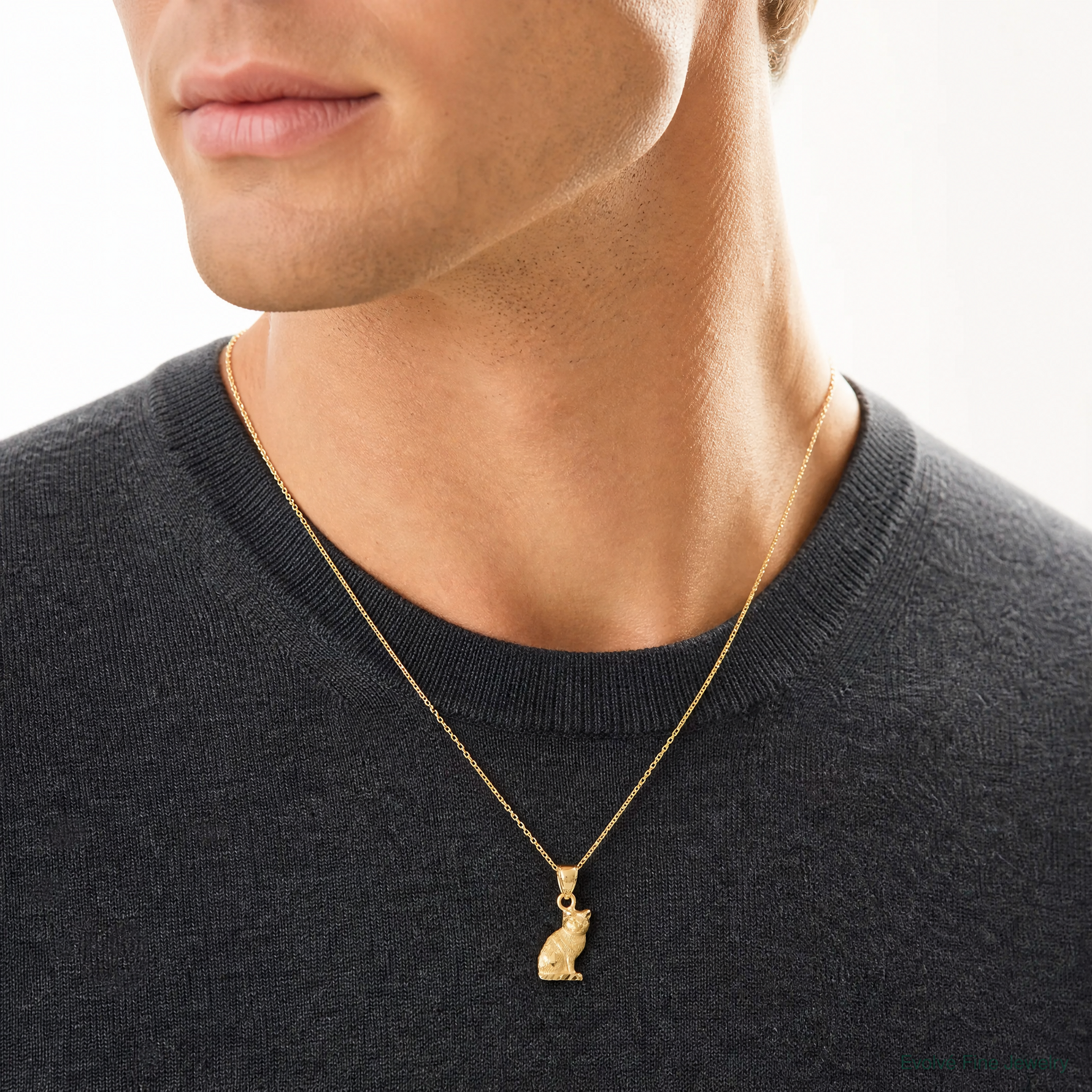 14K Diamond-cut Cat Pendant - Model Shot