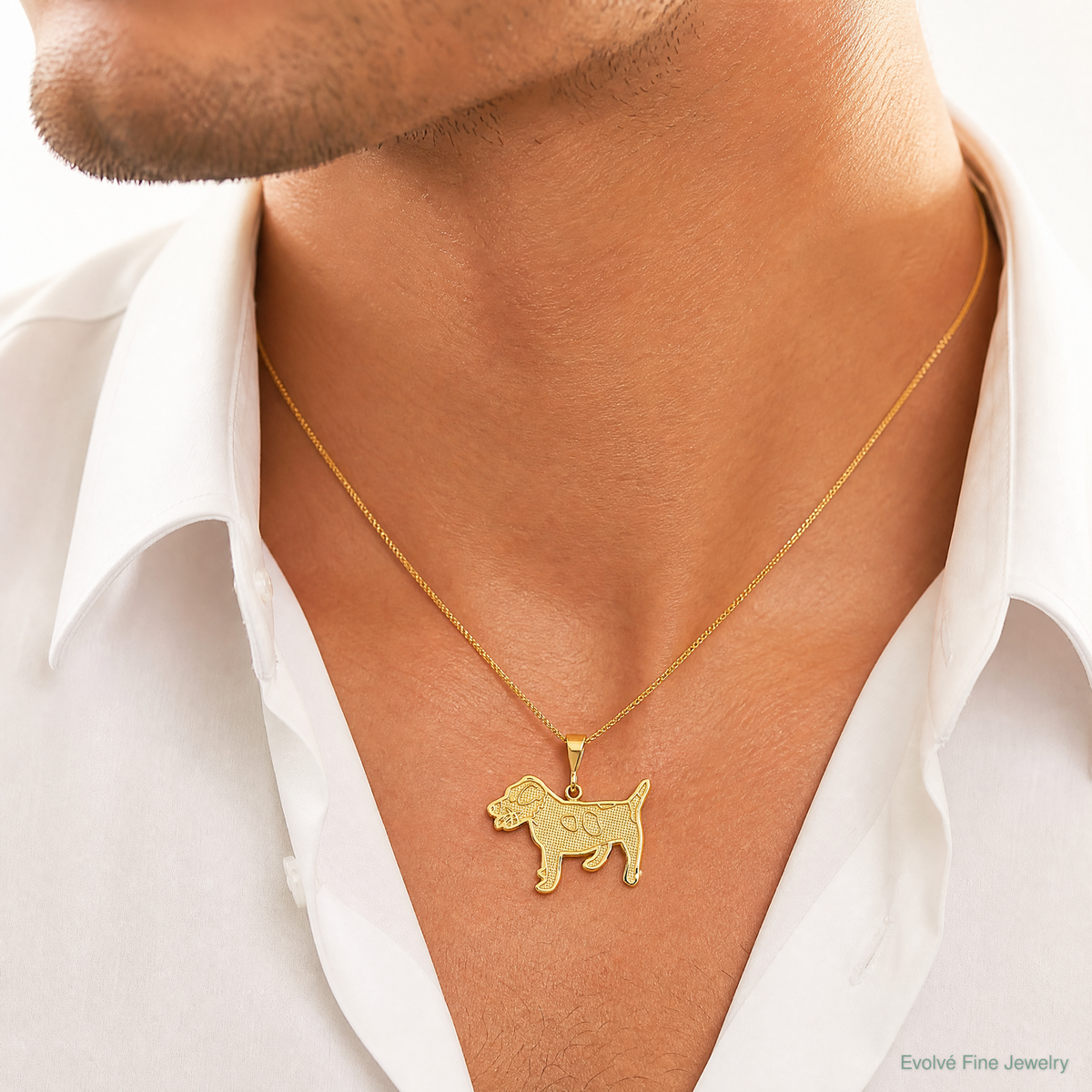 14k Jack Russell Terrier Dog Pendant - Model Shot