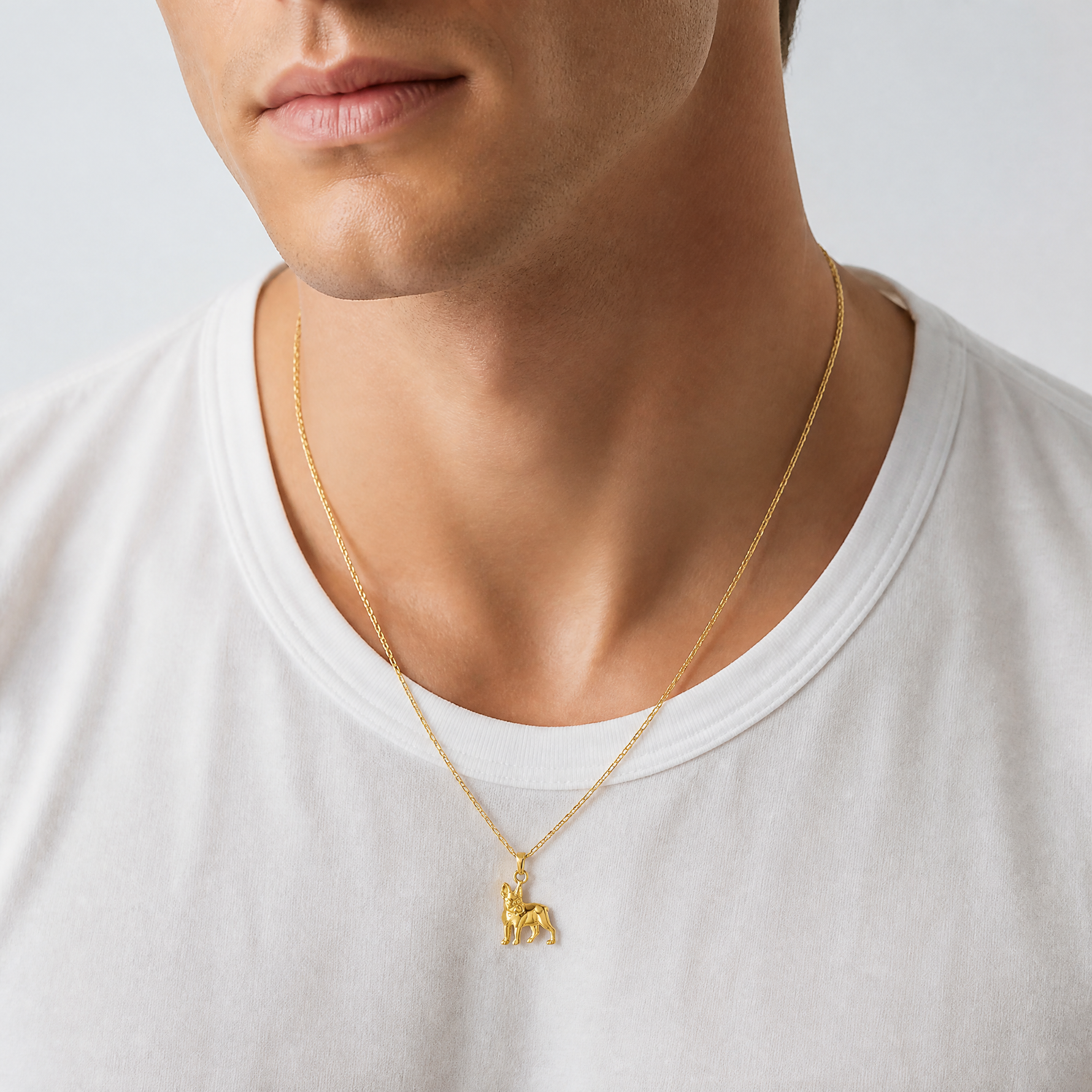 14k Boston Terrier Dog Pendant - Model Shot