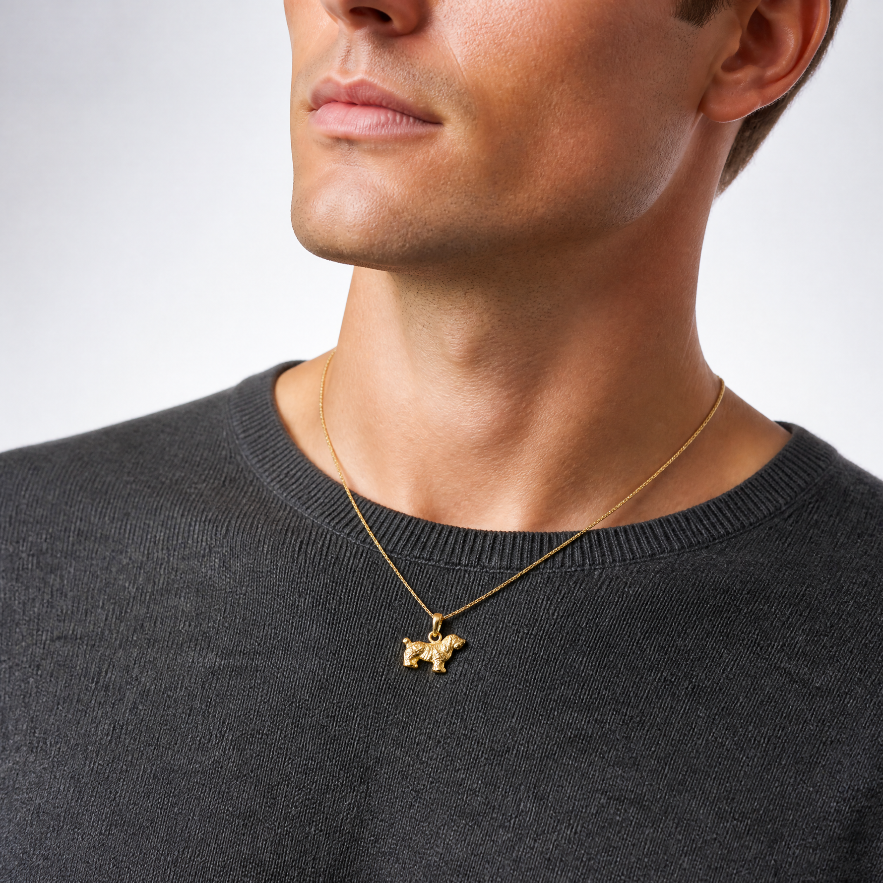 14k Cocker Spaniel Dog Pendant - Model Shot
