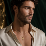 14k Reversible Diamond-cut Cross Pendant - Model Shot