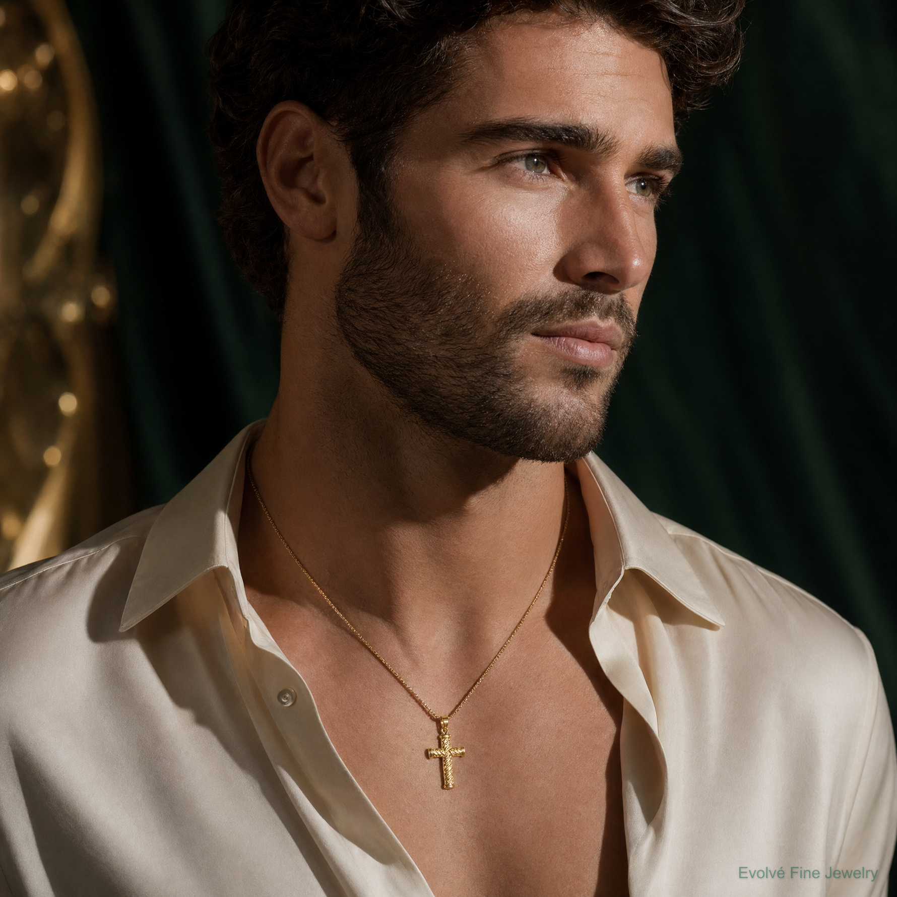 14k Reversible Diamond-cut Cross Pendant - Model Shot
