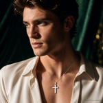 14K W/Rhodium Reversible Yellow/White Cross Pendant - Model Shot