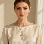 14k w/Rhodium Textured Cross Pendant - Model Shot