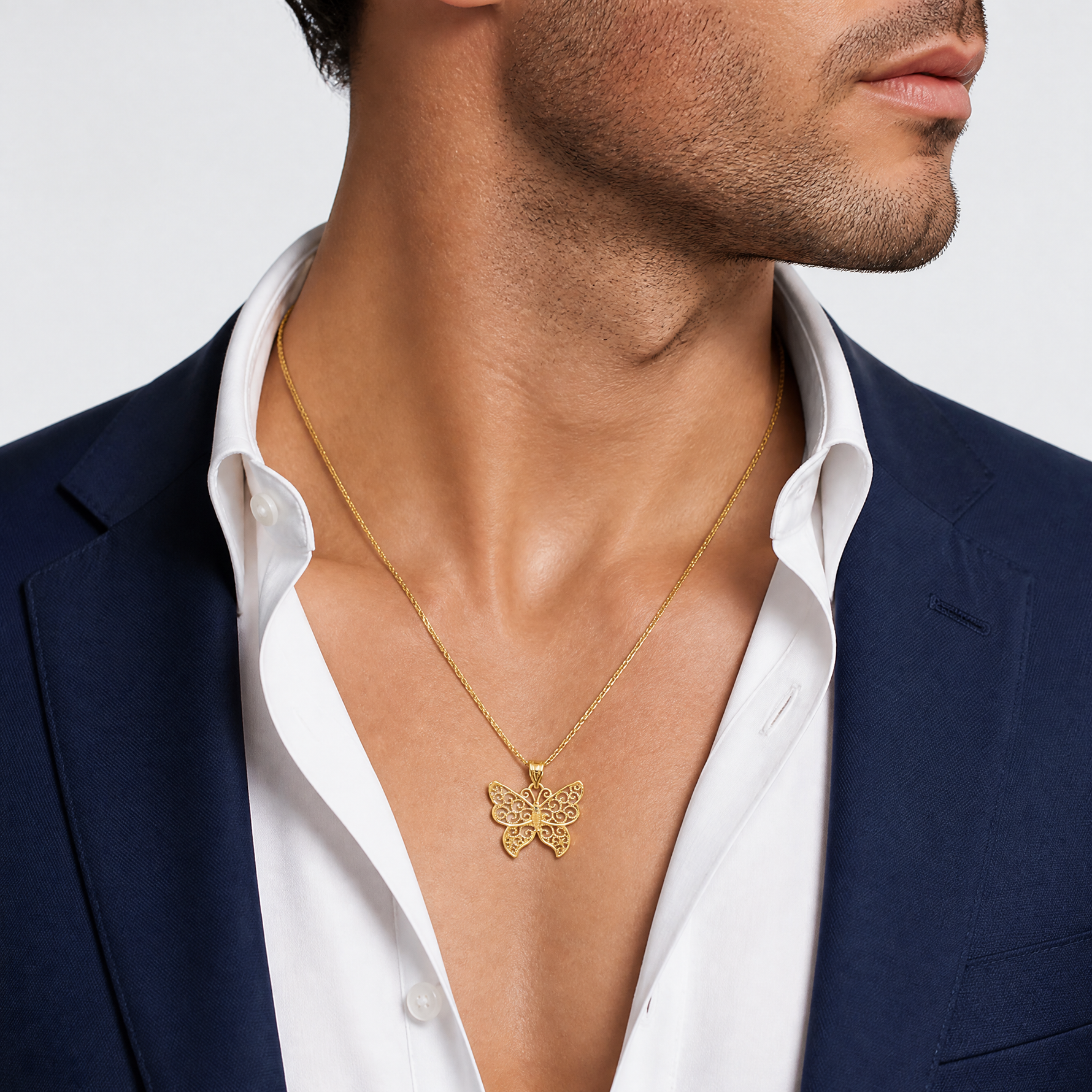 14k Filigree Butterfly Pendant - Model Shot