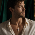 14k Two-tone Hollow Crucifix Pendant - Model Shot