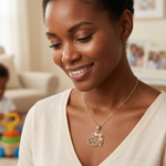 14k Tricolor MOM & Flowers Pendant - Model Shot
