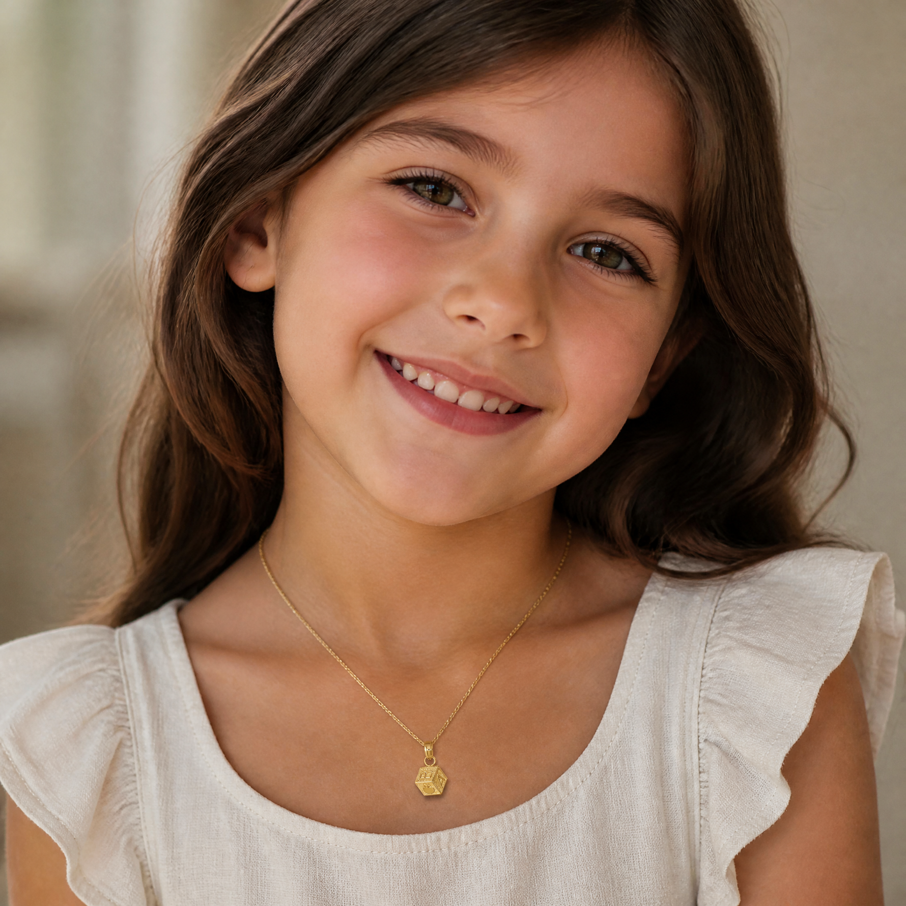 14k Baby Block Charm - Model Shot