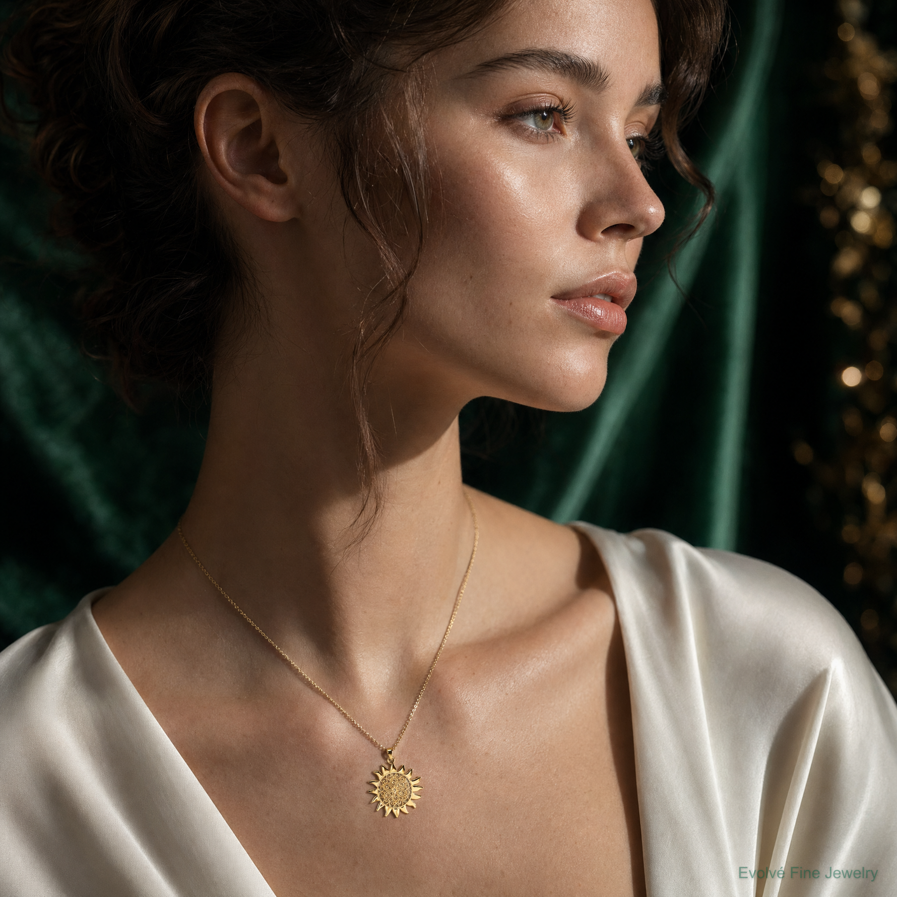 14k Polished Filigree Sun Pendant - Model Shot