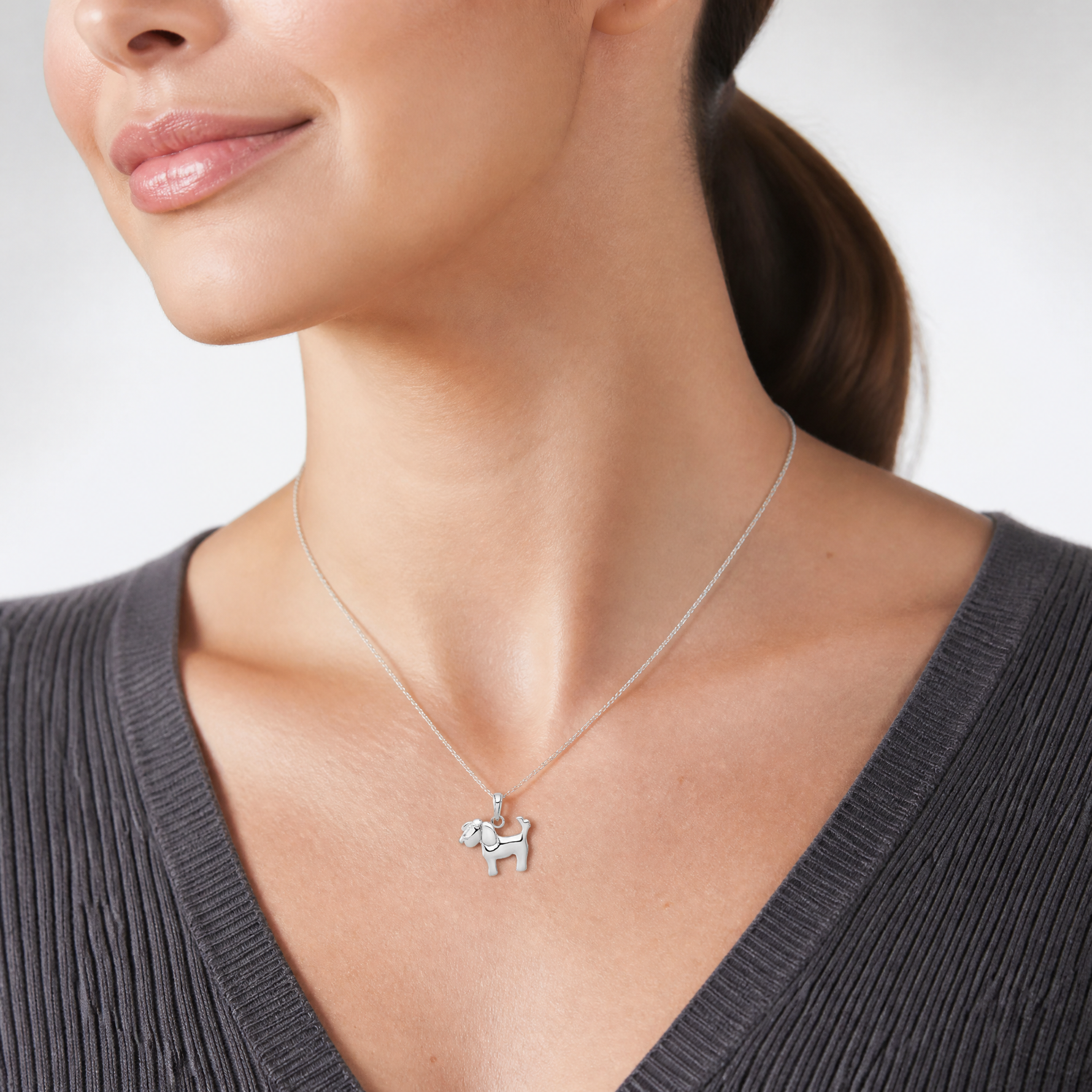 14k White Gold Polished Dog Charm - Model Shot