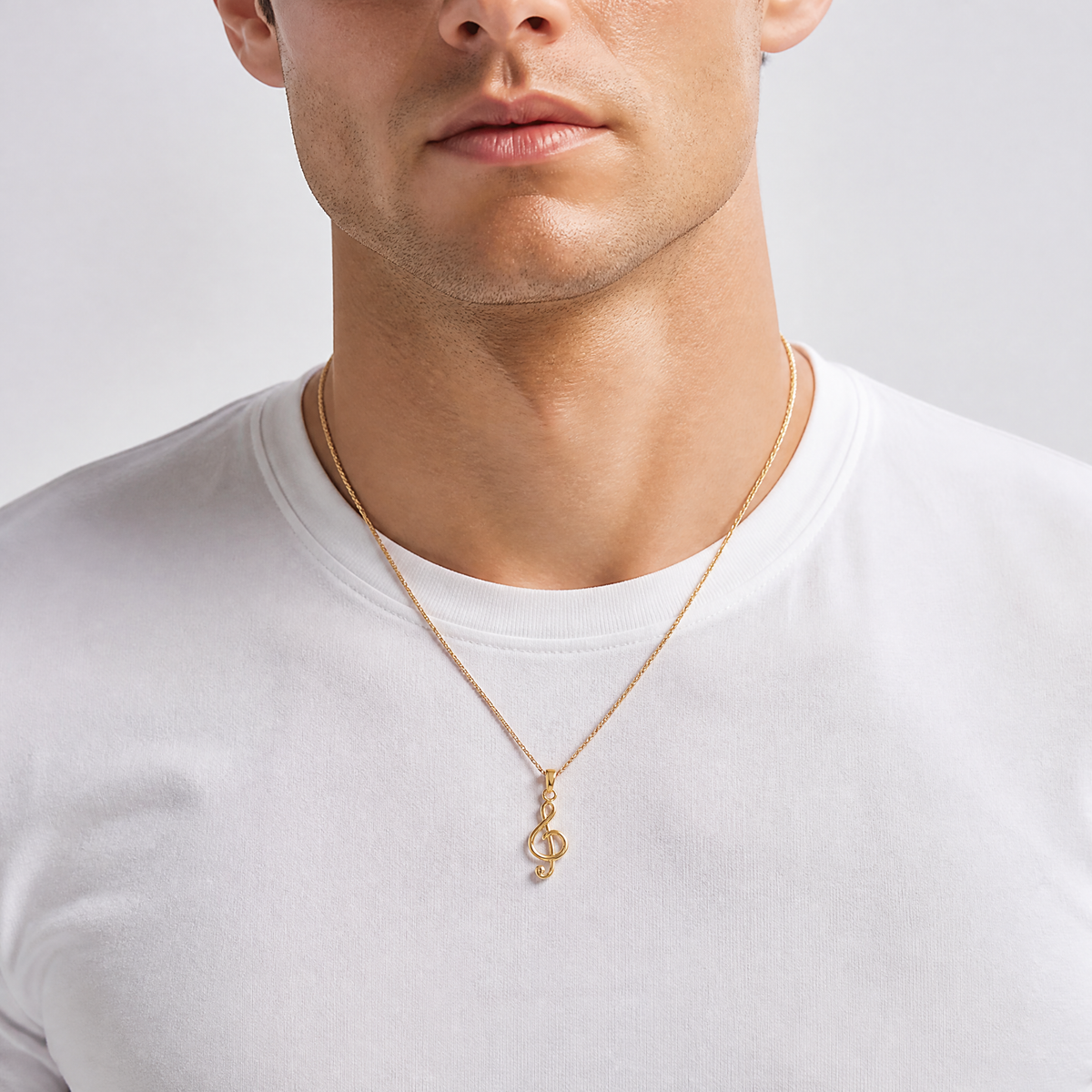 14k Polished Open-Backed Treble Clef Pendant - Model Shot