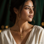 14K Polished Hollow Cross Pendant - Model Shot