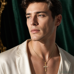 14k w/Rhodium Diamond Cut Cross Pendant - Model Shot