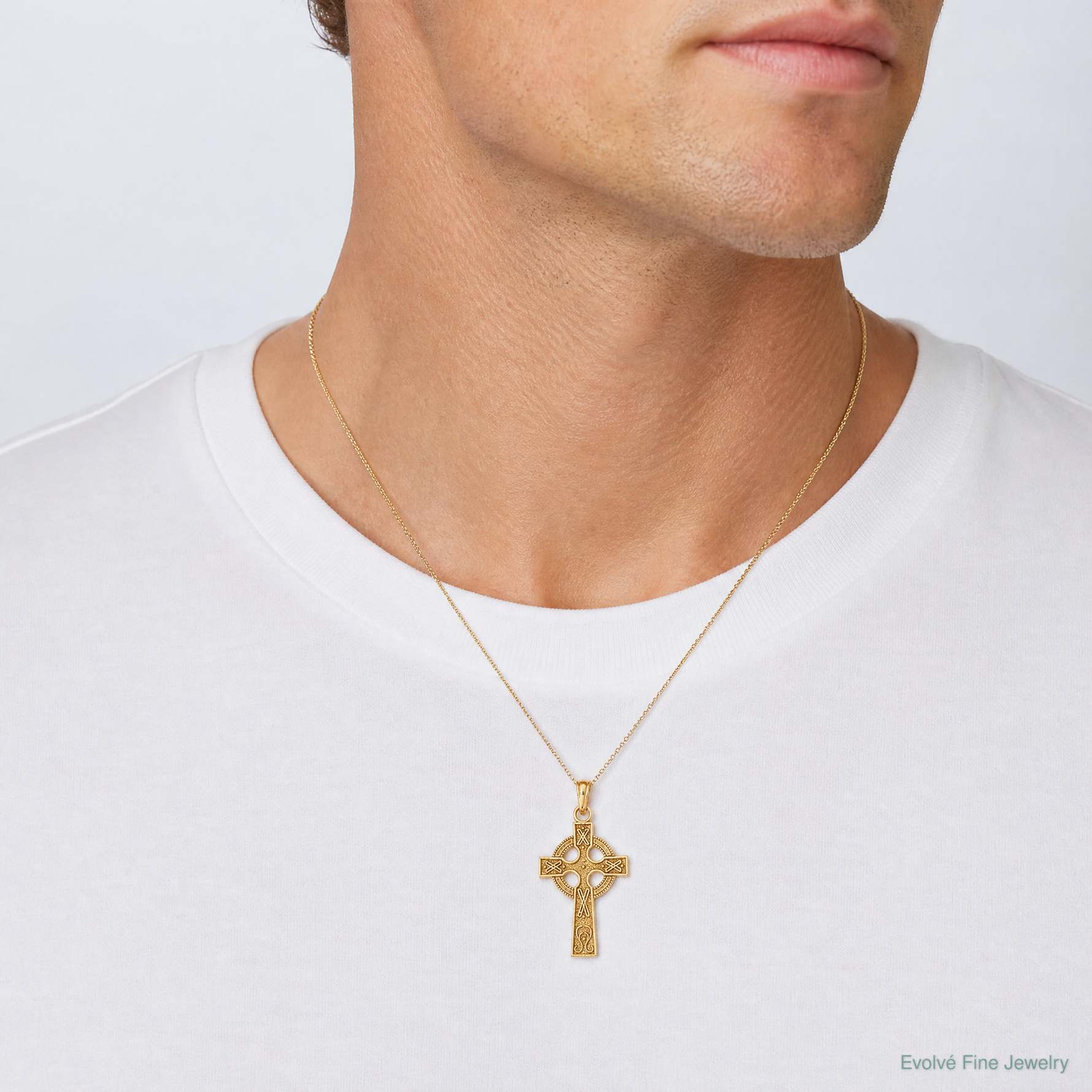 14k Celtic Cross Pendant - Model Shot