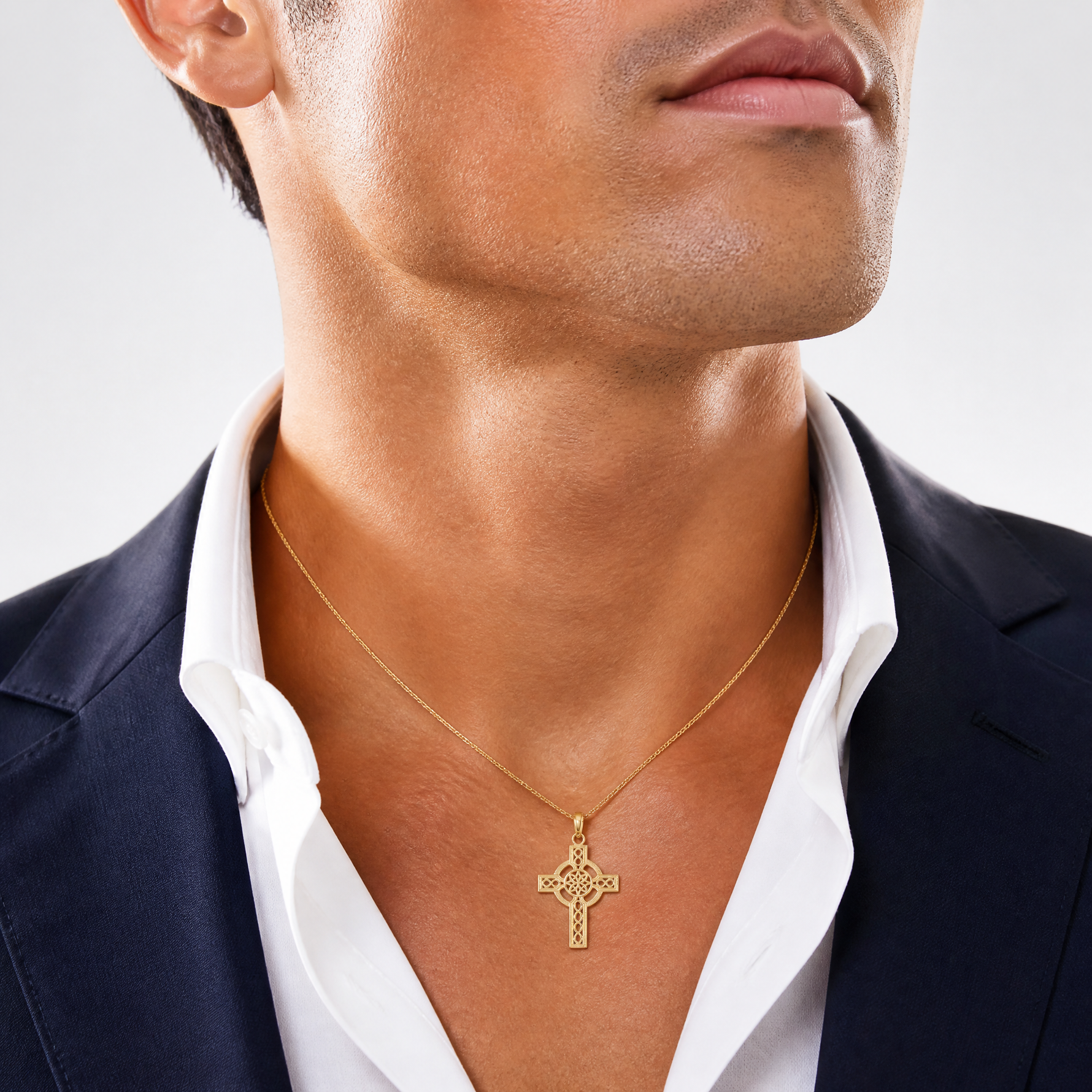 14k Diamond-cut Celtic Cross Pendant - Model Shot