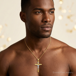 14k Two-tone INRI Hollow Crucifix Pendant - Model Shot