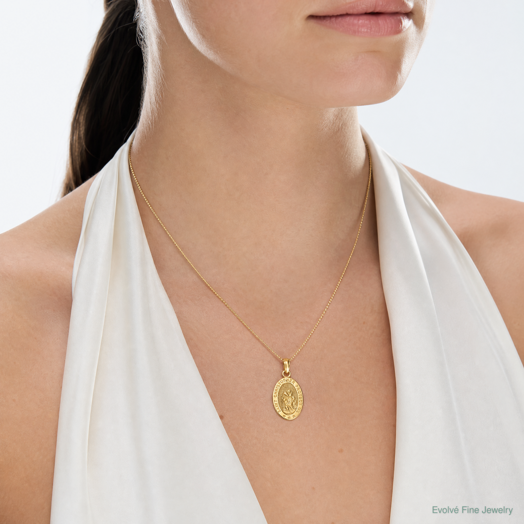 14k Saint Christopher Medal Pendant - Model Shot