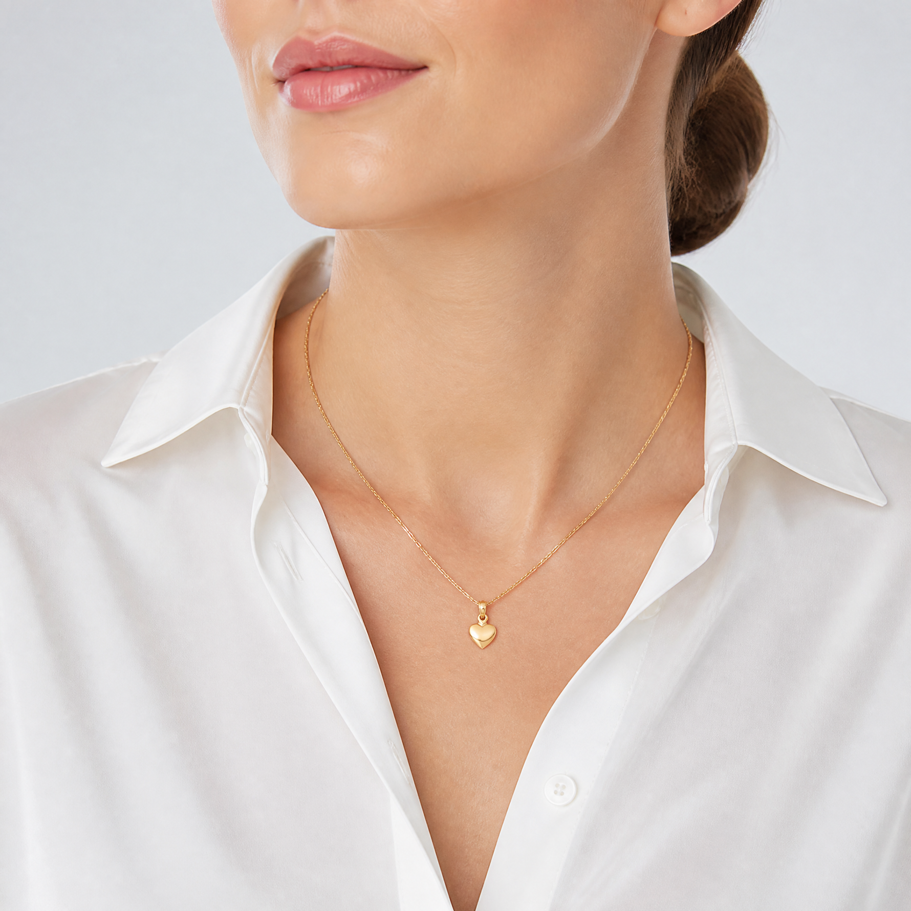 14K Polished Solid 3D Heart Pendant - Model Shot