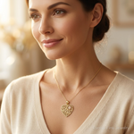 14K Two-tone Polished NANA w/Flower on Heart Pendant - Model Shot
