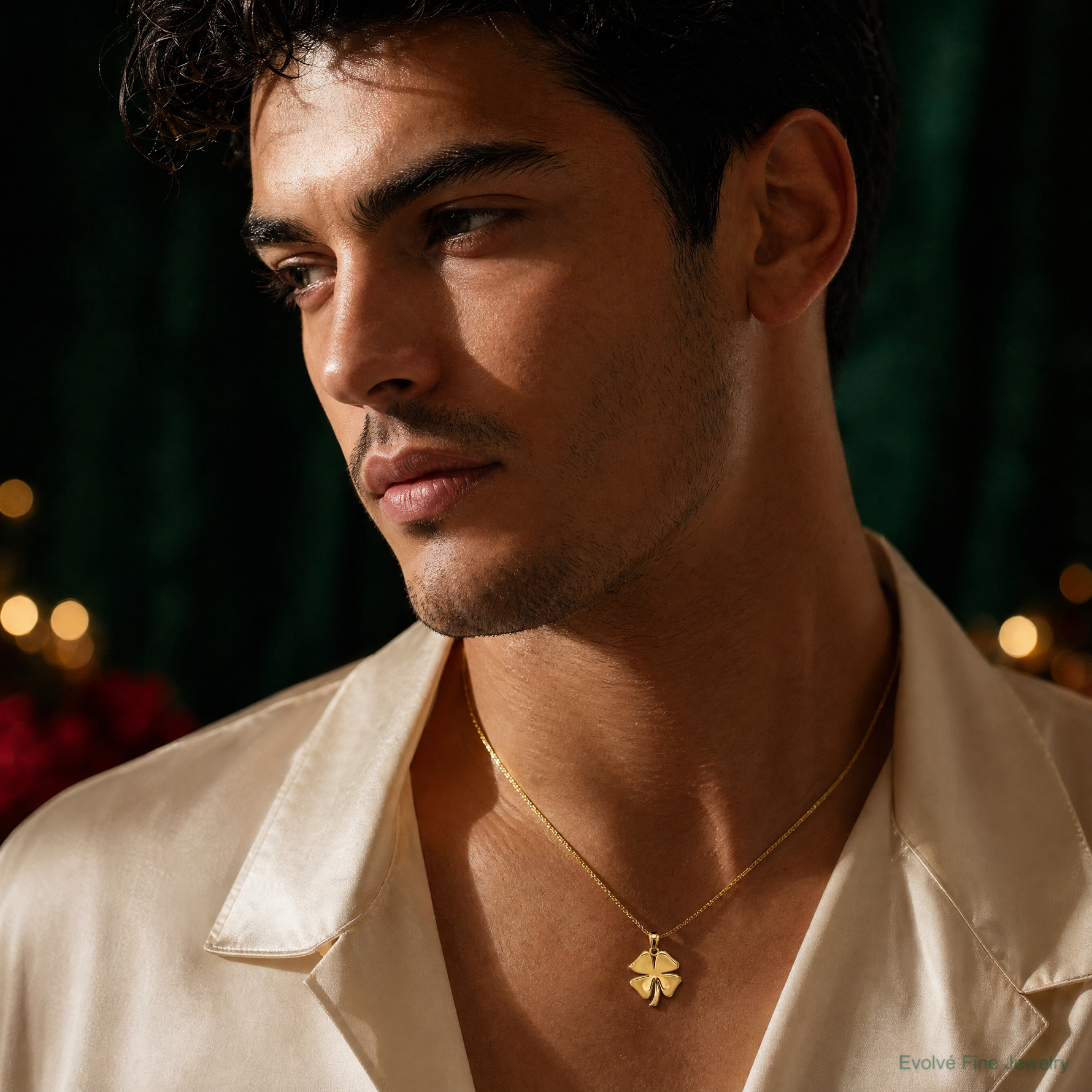 14k Gold Polished 4 Leaf Clover Pendant - Model Shot
