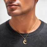 14k Gold Polished and Textured Moon and Stars Pendant - Model Shot