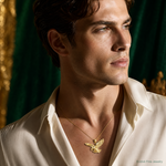14k Gold Polished and Textured Eagle Pendant - Model Shot