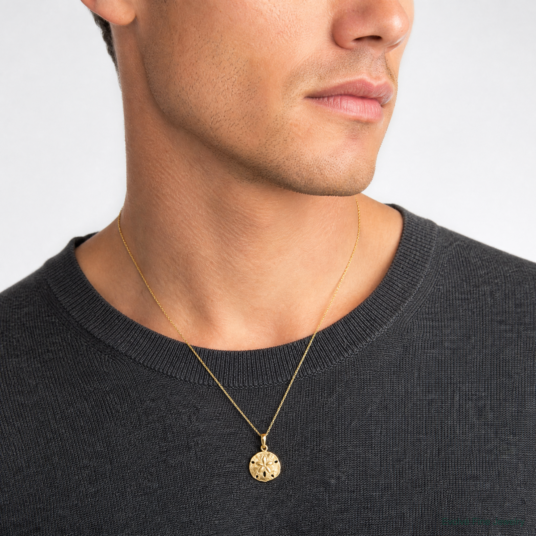 14K Gold Polished Sand Dollar Pendant - Model Shot