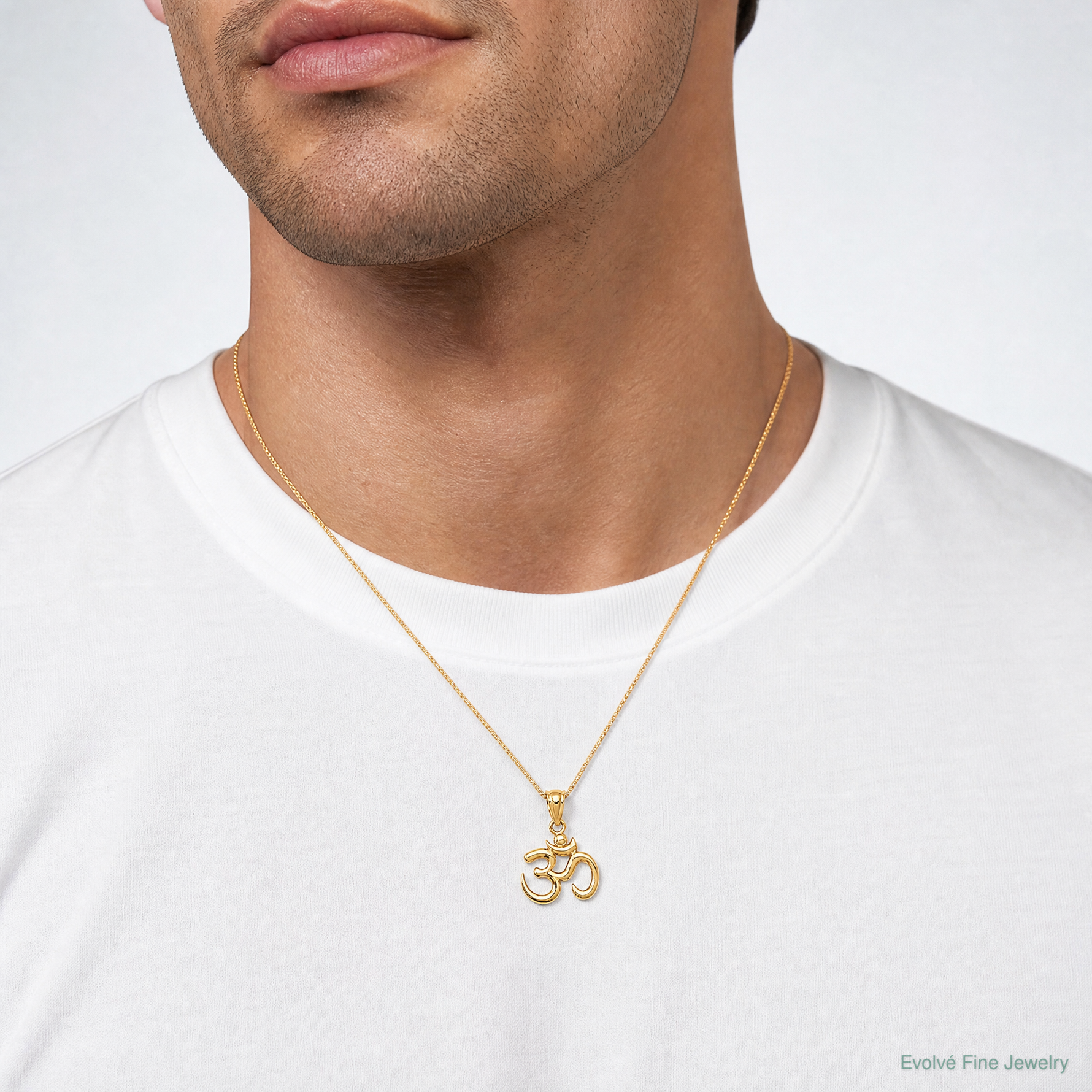 14k Gold Polished Om Symbol Pendant - Model Shot