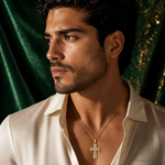 14K Two-tone Polished 2 Level Cross Pendant - Model Shot