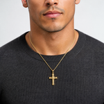 14K Gold Polished / Textured Cross Pendant - Model Shot