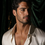 14k Gold Polished Filigree Cross Pendant - Model Shot