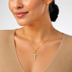 14k Two-Tone St. Benedict Medal Crucifix Cross Pendant - Model Shot