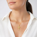 14K Polished Textured INRI Crucifix Fleur de Lis Pendant - Model Shot