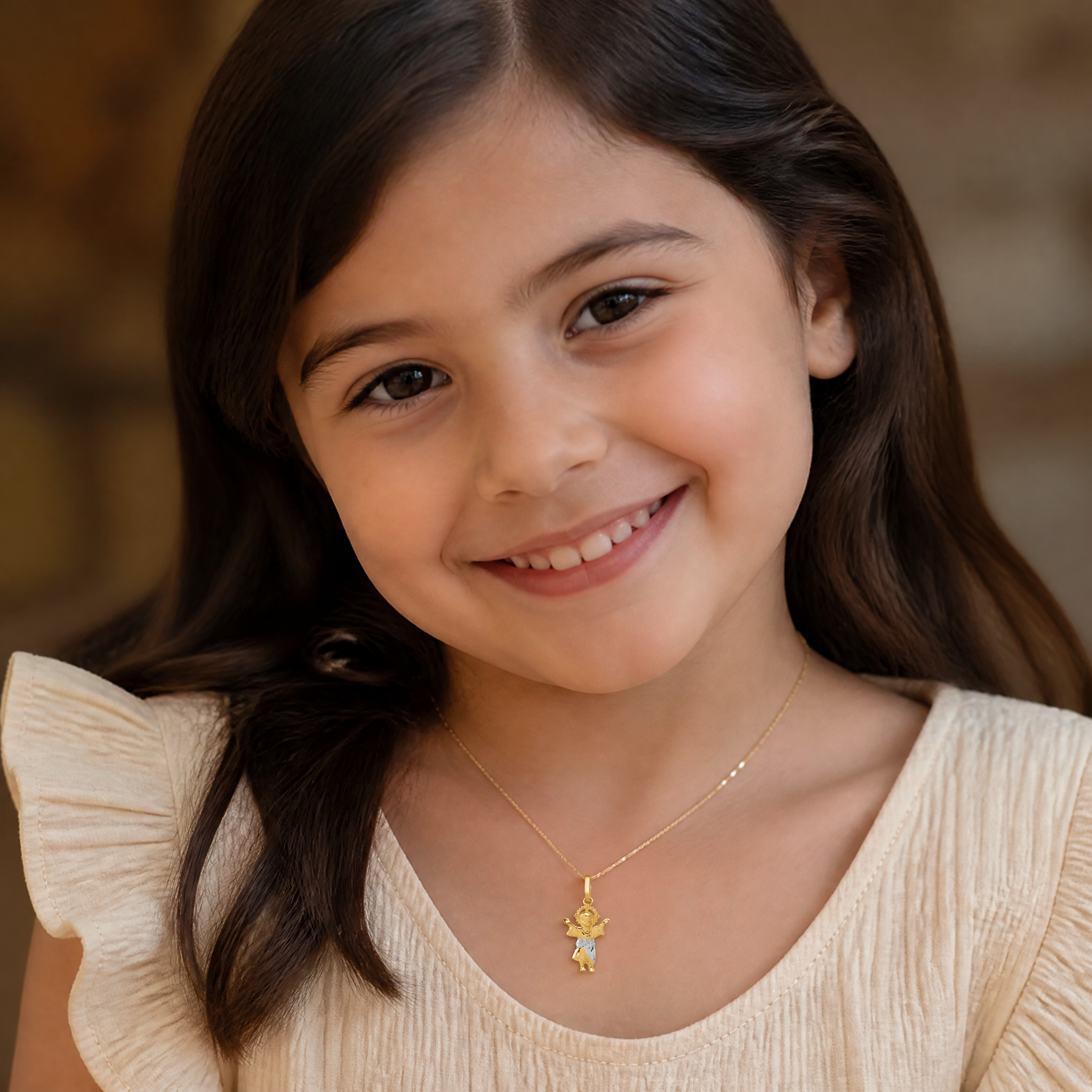 14k with Rhodium D/C Polished Baby Jesus Pendant - Model Shot