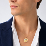 14K w/Rhodium Polished D/C Lady Of Guadalupe Circle Pendant - Model Shot