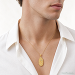 14K Polished Our Lady Of Guadalupe Oval Disc Engraved Pendant - Model Shot