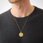 14k With Rhodium Circle St. Benedict Medal Pendant - Model Shot