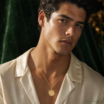 14K Polished And Satin St Christopher Medal Pendant - Model Shot