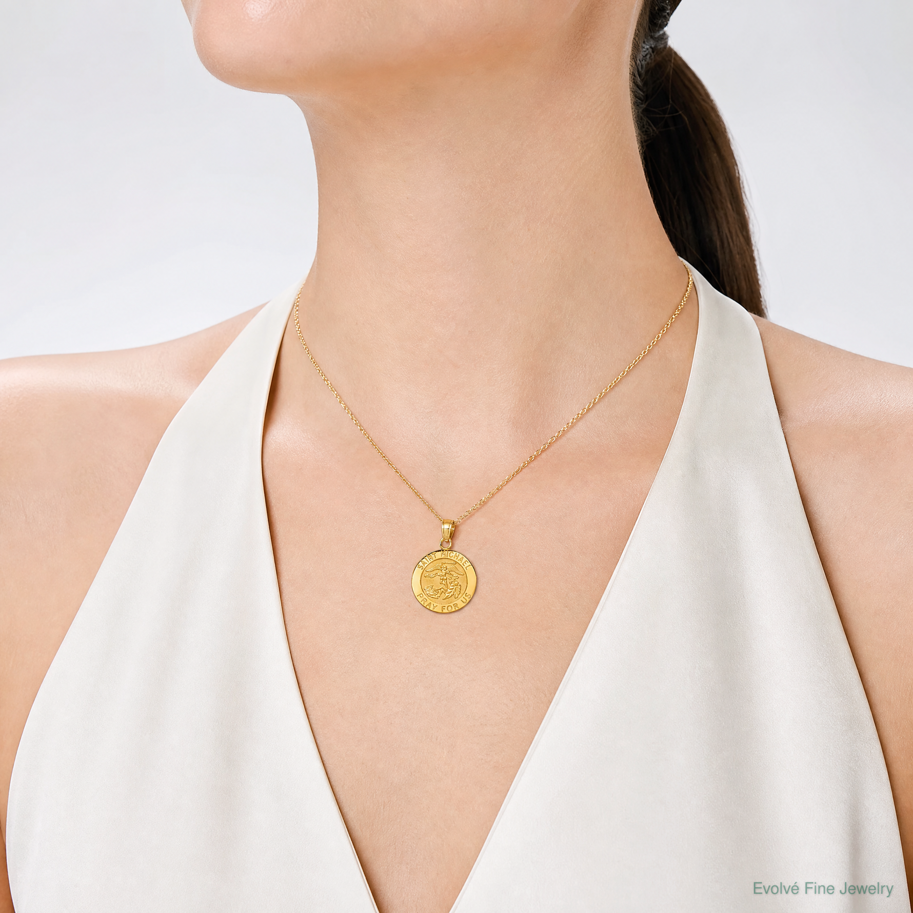 14k Saint Michael Medal Pendant - Model Shot