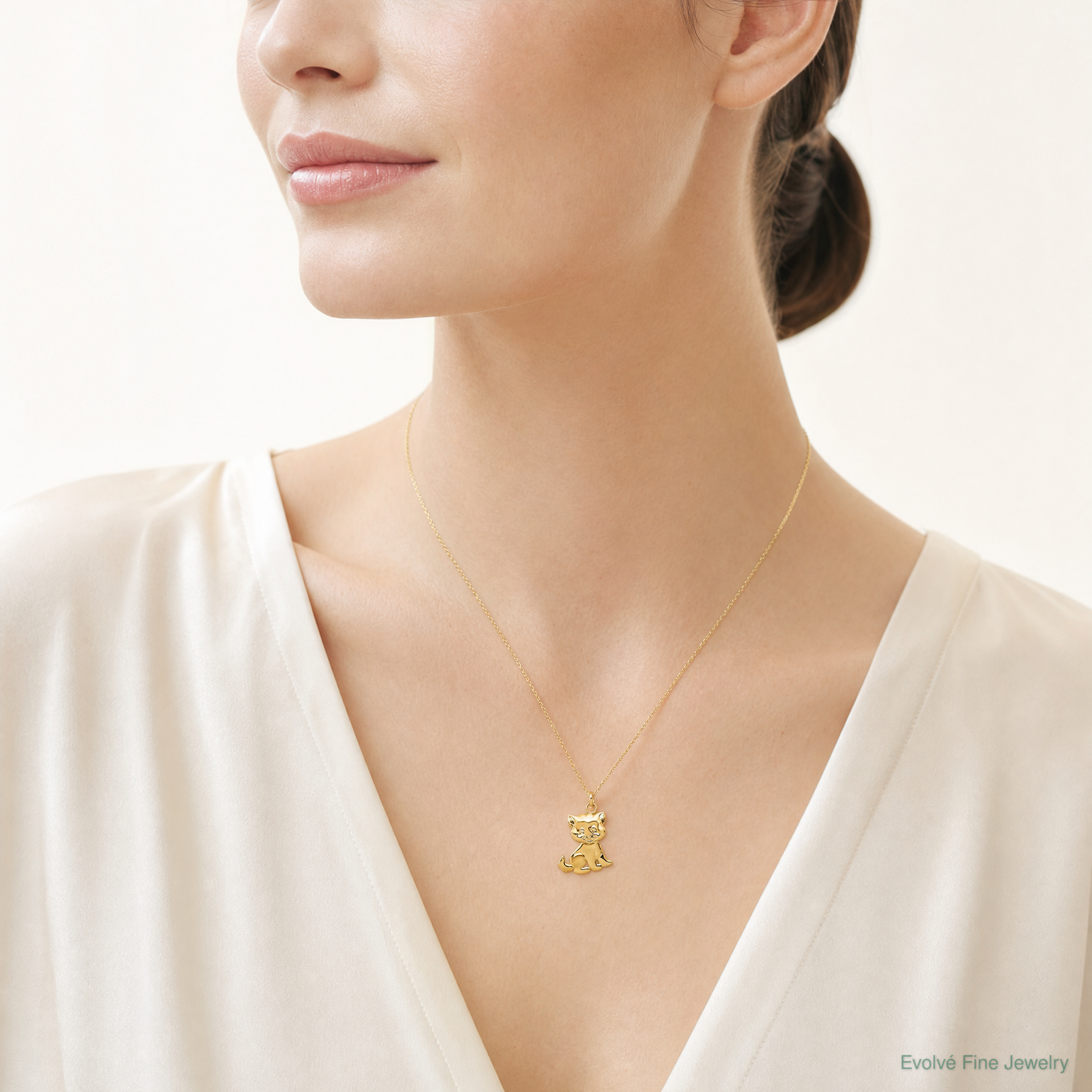 14k Polished Moveable Cat Pendant - Model Shot