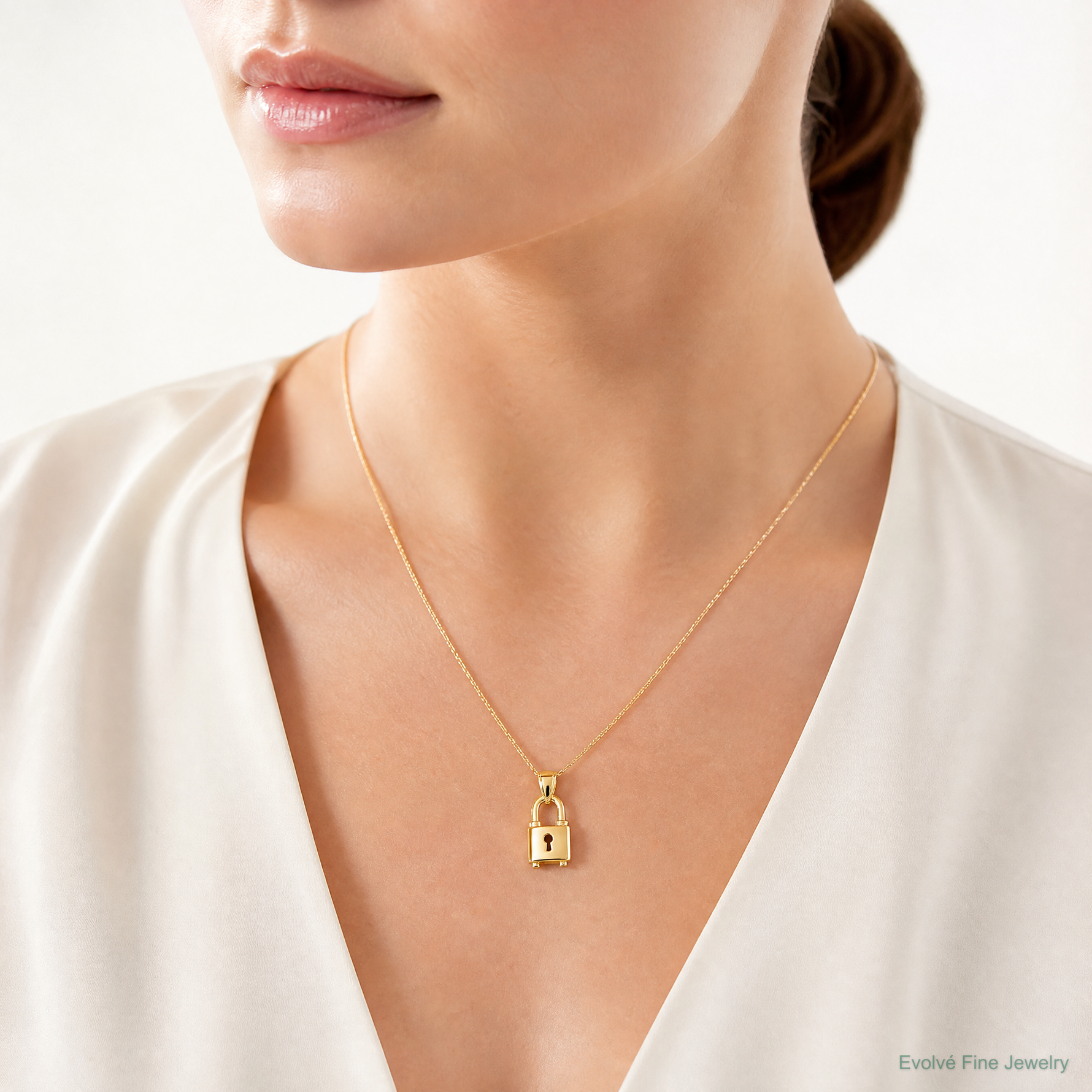 14K Polished Lock Charm - Model Shot