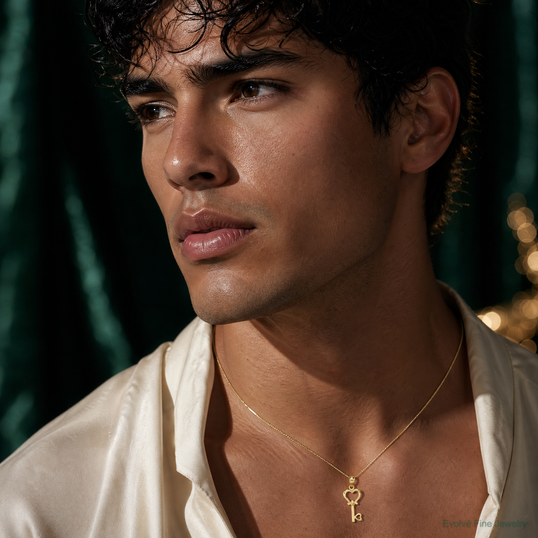 14k Polished 3D Heart Key Pendant - Model Shot