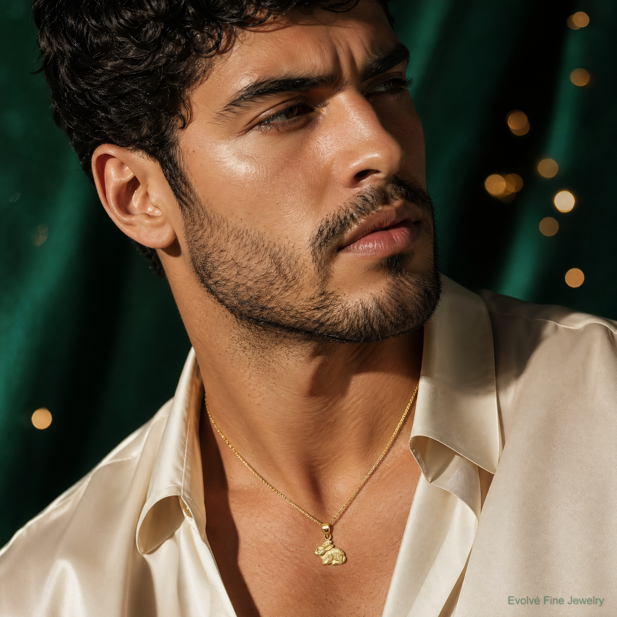 14k Polished Rabbit Pendant - Model Shot